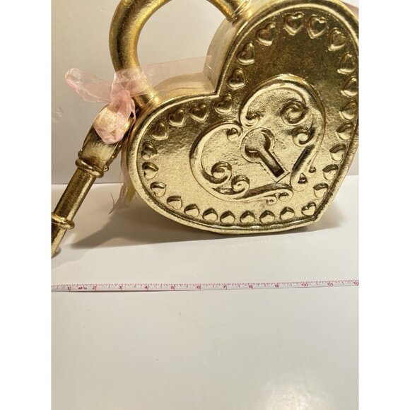 Gold Heart and Key Locket Decor w/ Cute Pink Bow Girls Women Room New Key Broken - Picture 12 of 13